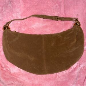 JustFab Tan Suede Hobo Bag with Gold Accents